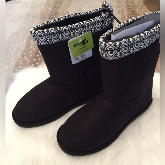 NWT YELLOWSTONE STYLE FUR LINED BOOTS 8M BETH DUTTON 🤠 BLACK WHITE WESTERN - Picture 4 of 12